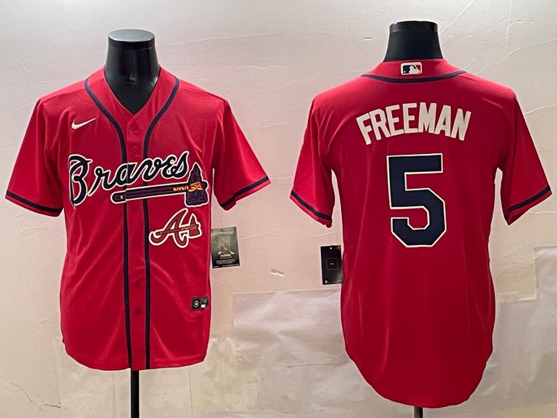 Men Atlanta Braves 5 Freeman Red Game 2025 Nike MLB Jersey style 5
